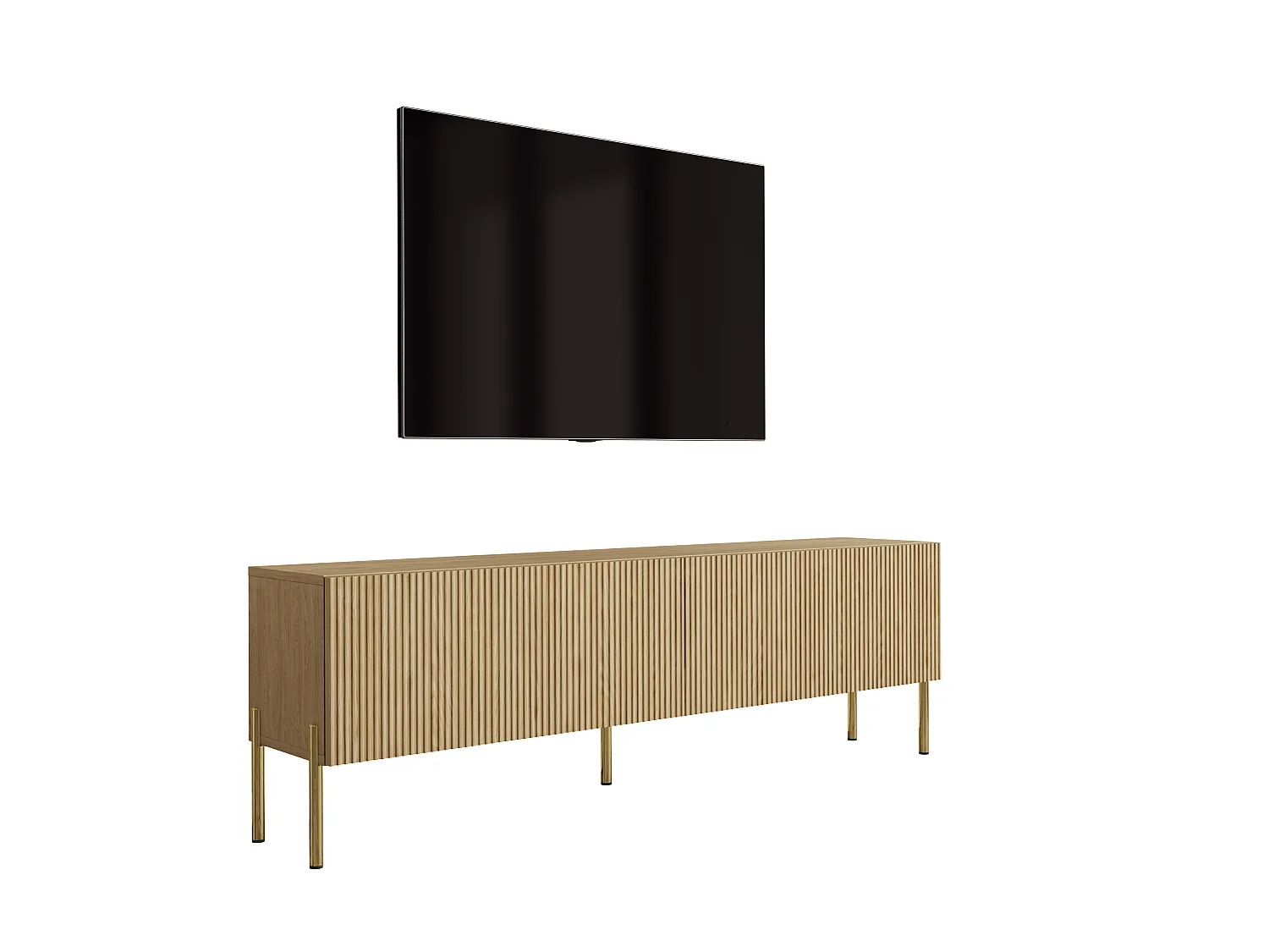 Meuble TV - color : chêne huilé, pieds droits dorés, 170 x 32 x 52 cm