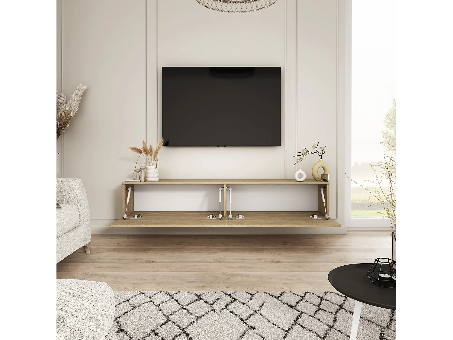 Meuble TV - color : chêne huilé, 170 x 32 x 34 cm