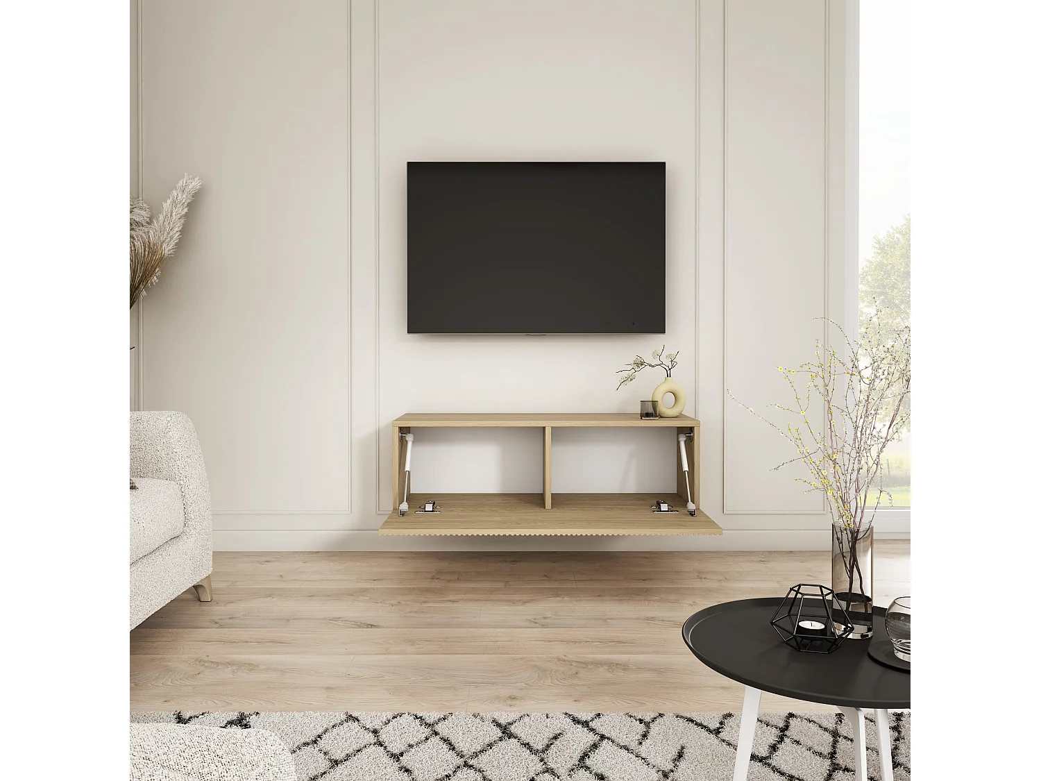 Meuble TV - color : chêne huilé, 100 x 32 x 34 cm