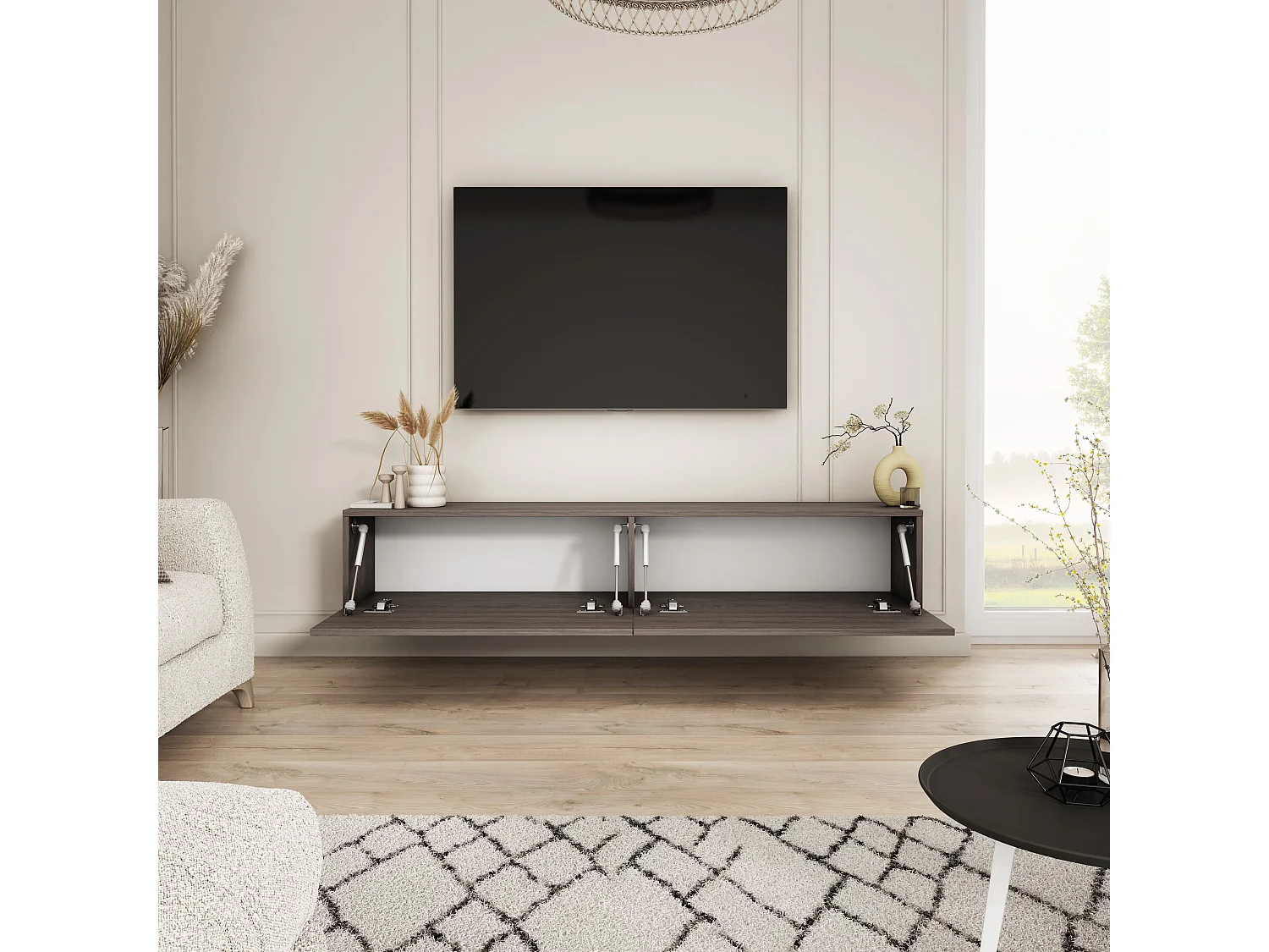 Meuble TV suspendu, Chêne Dunin, 170 x 32 x 34 cm