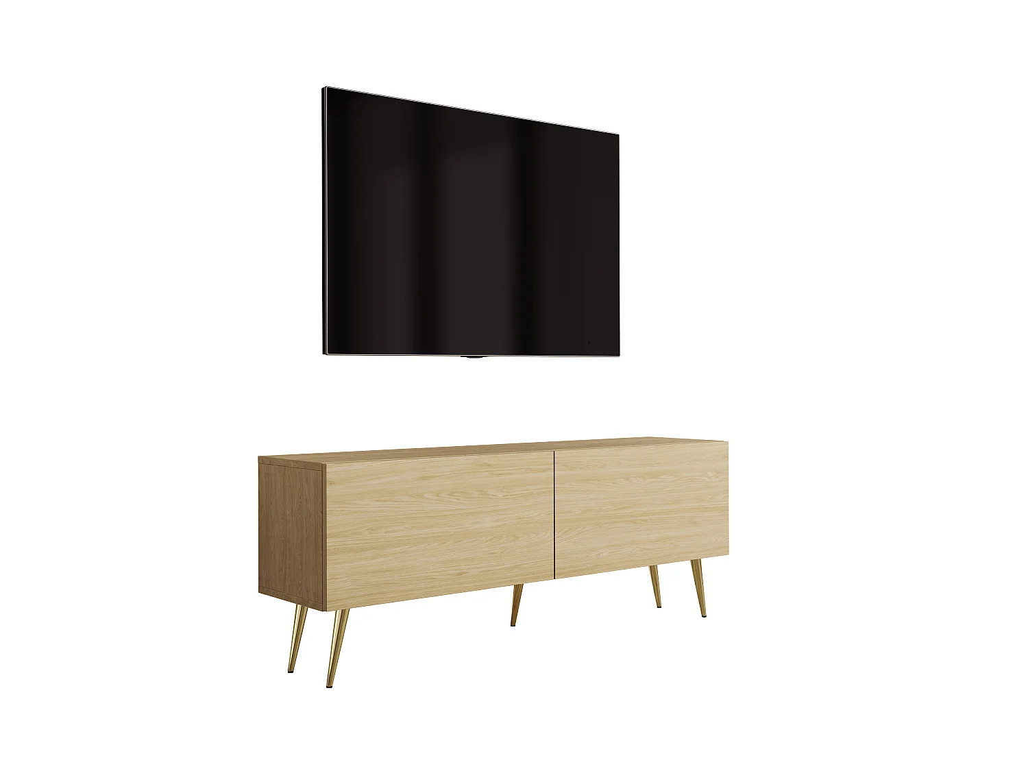 Tv-meubel met schuine gouden poten, geolied eikenhout, 140 x 32 x 52 cm