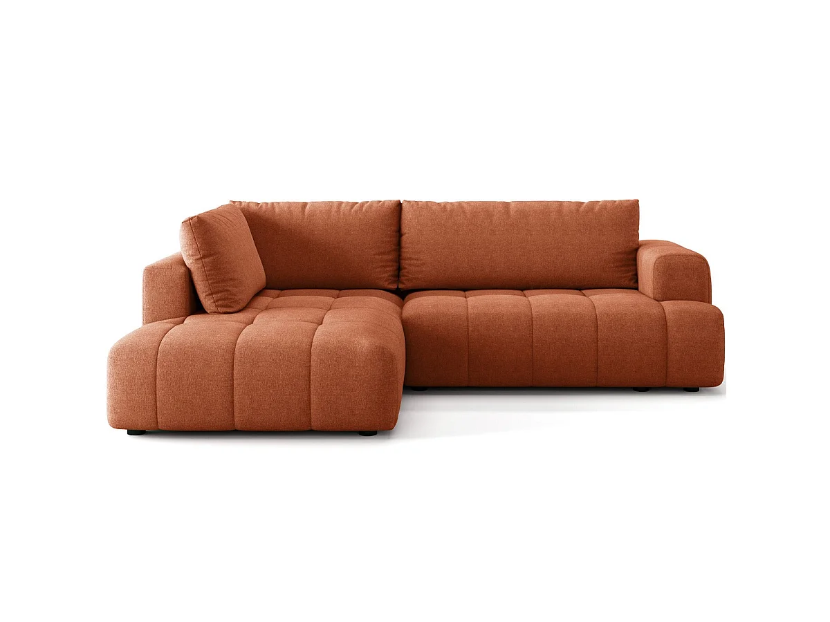 Canapé d'angle à gauche convertible 4 places en tissu chenille terracotta - ouverture rapide - Brera
