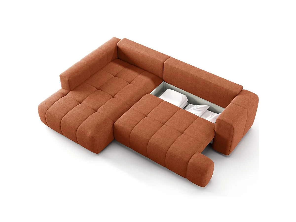 Canapé d'angle à gauche convertible 4 places en tissu chenille terracotta - ouverture rapide - Brera