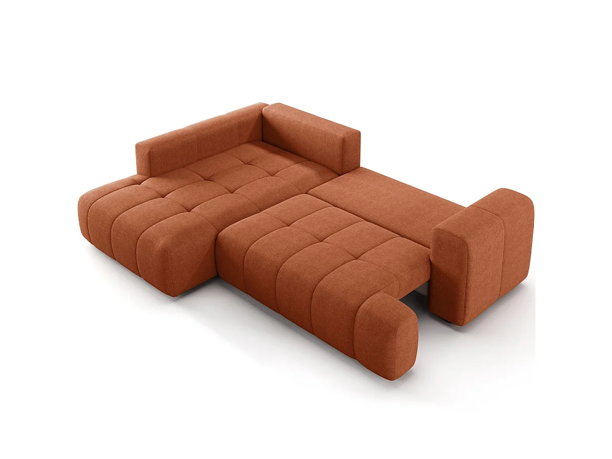 Canapé d'angle à gauche convertible 4 places en tissu chenille terracotta - ouverture rapide - Brera