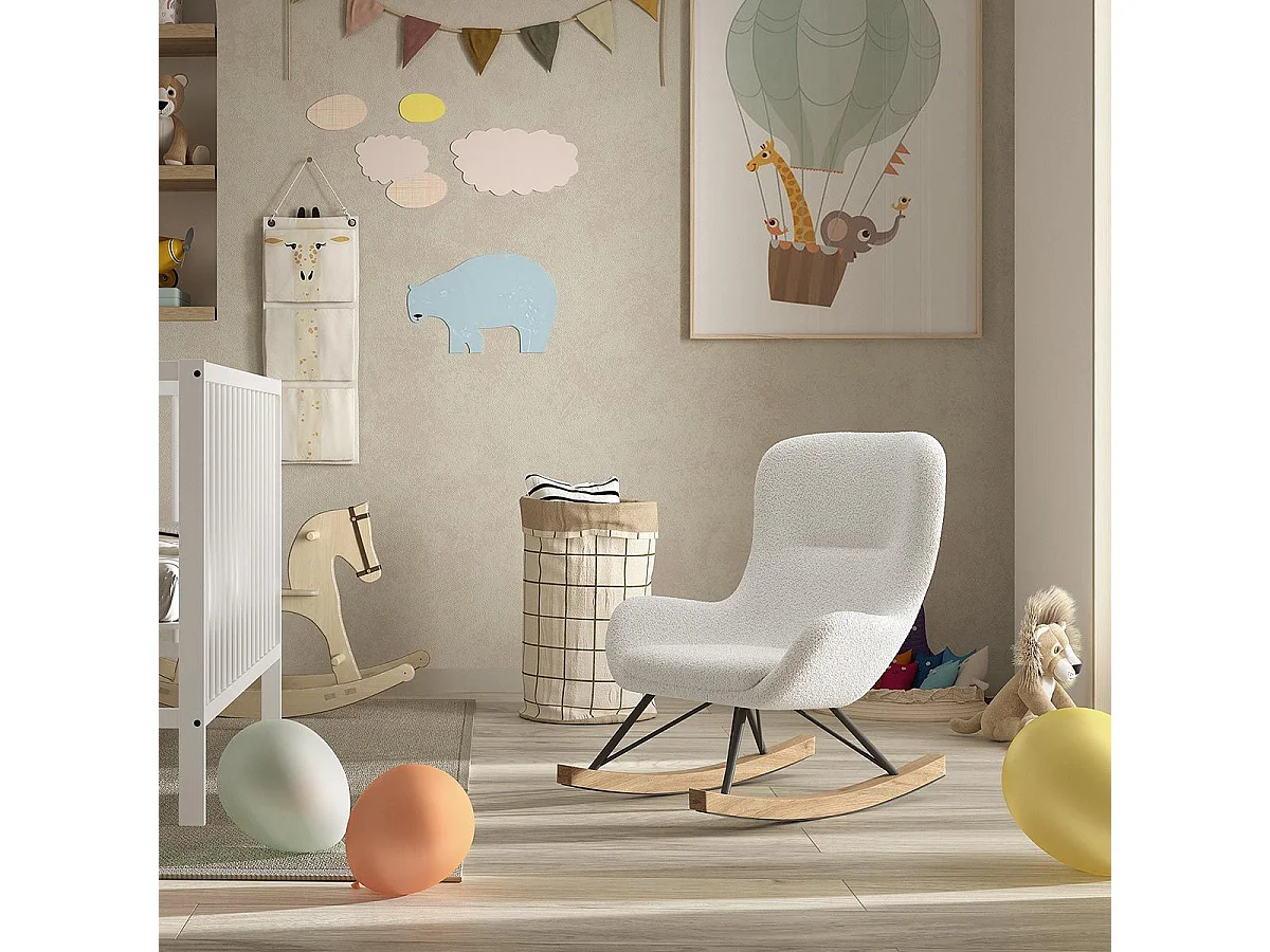 Fauteuil à Bascule Bouclette "Rocky" 68cm Blanc