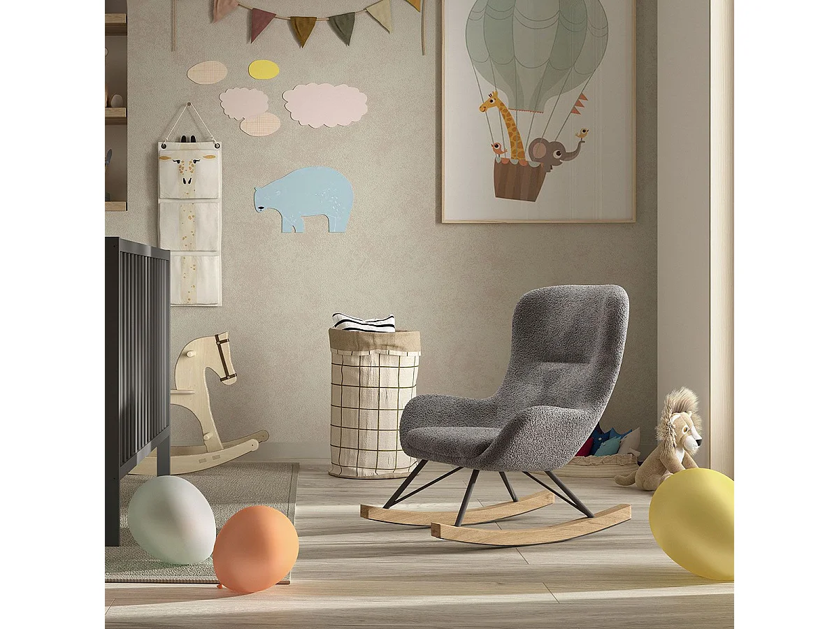 Fauteuil à Bascule Bouclette "Rocky" 68cm Anthracite