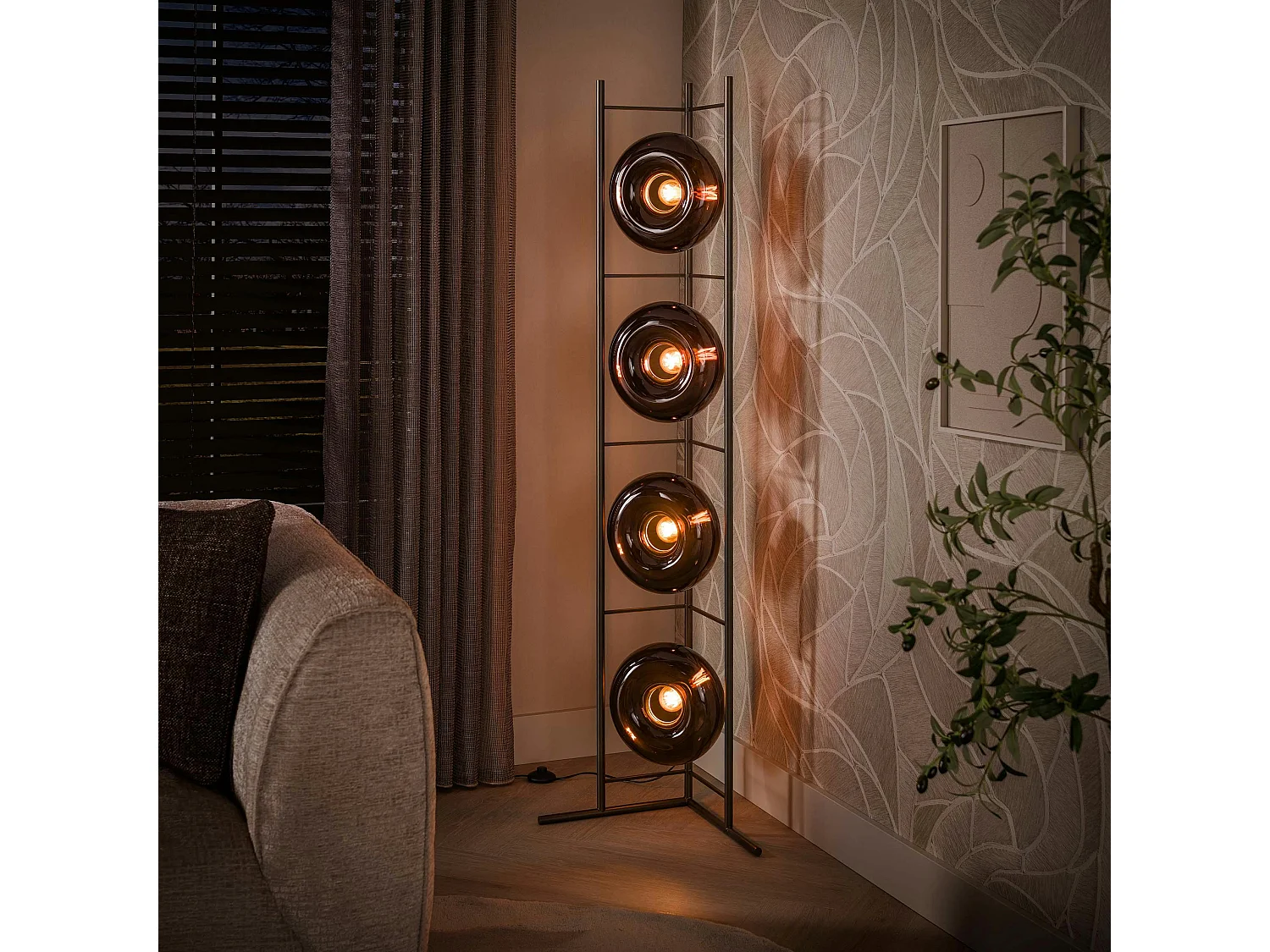 Lampadaire verre brun 4 abat-jour NIAGARA