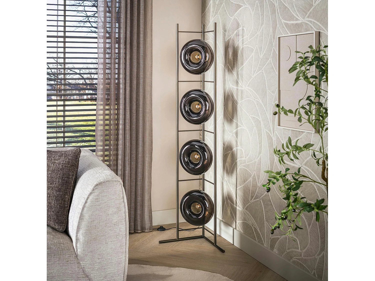Lampadaire verre brun 4 abat-jour NIAGARA