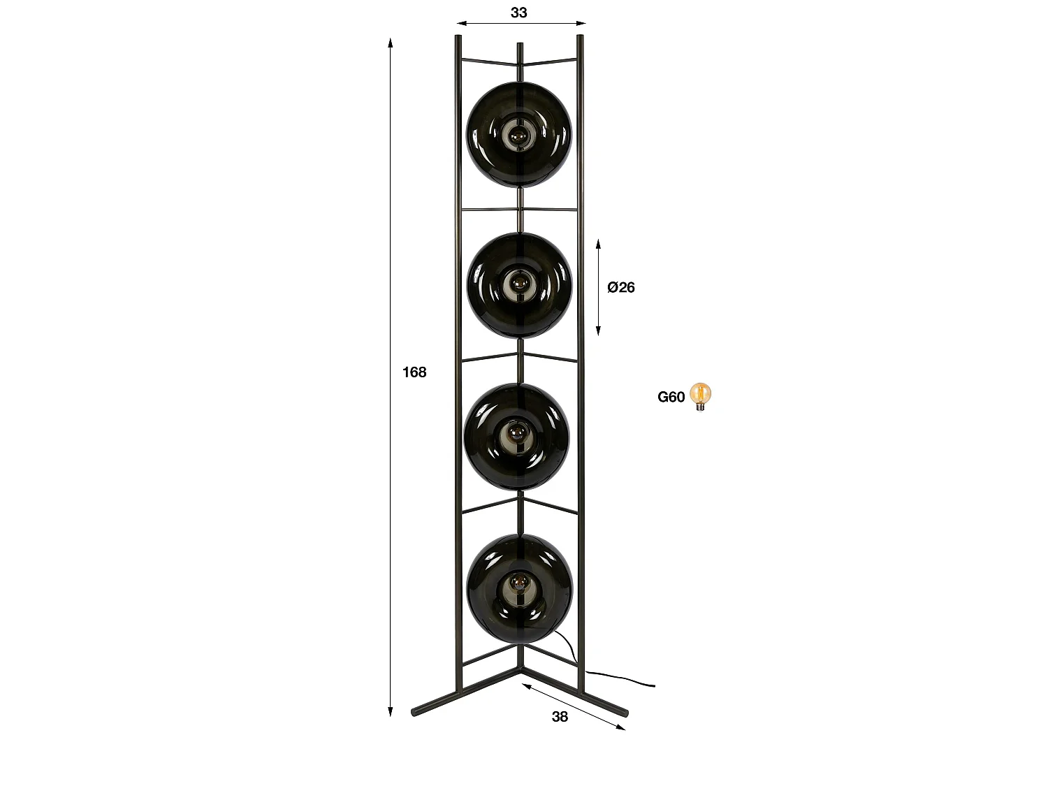 Lampadaire verre brun 4 abat-jour NIAGARA