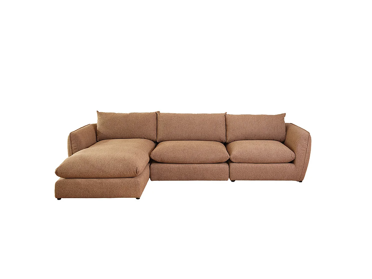 Canapé modulable angle gauche 3 places en tissu texturé marron chiné LEOPOLD