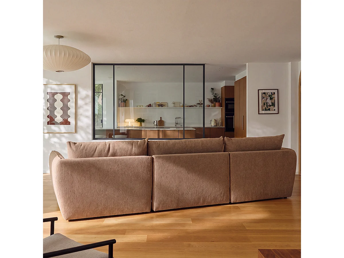 Canapé modulable angle gauche 3 places en tissu texturé marron chiné LEOPOLD