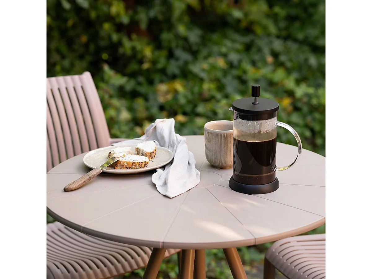 Table de jardin Ø70cm plateau en polypropylène pieds en métal beige  - MAZALINE