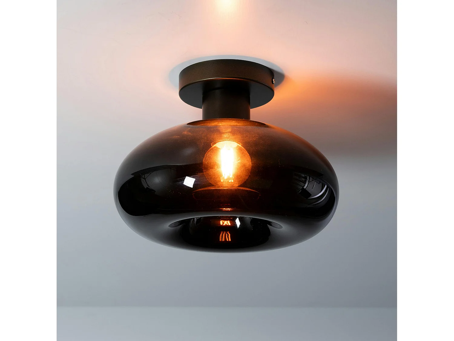 Plafonnier verre brun base métal bronze 1 ampoule NIAGARA