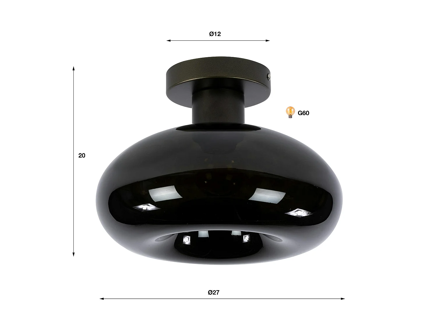 Plafonnier verre brun base métal bronze 1 ampoule NIAGARA