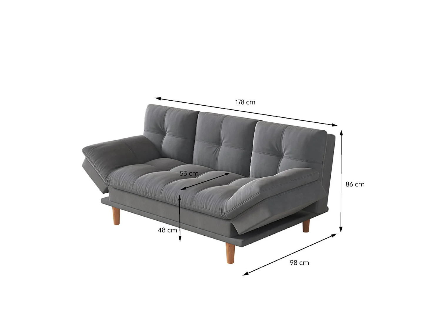 Canapé convertible 3 places en tissu matelassé gris foncé KALMAR