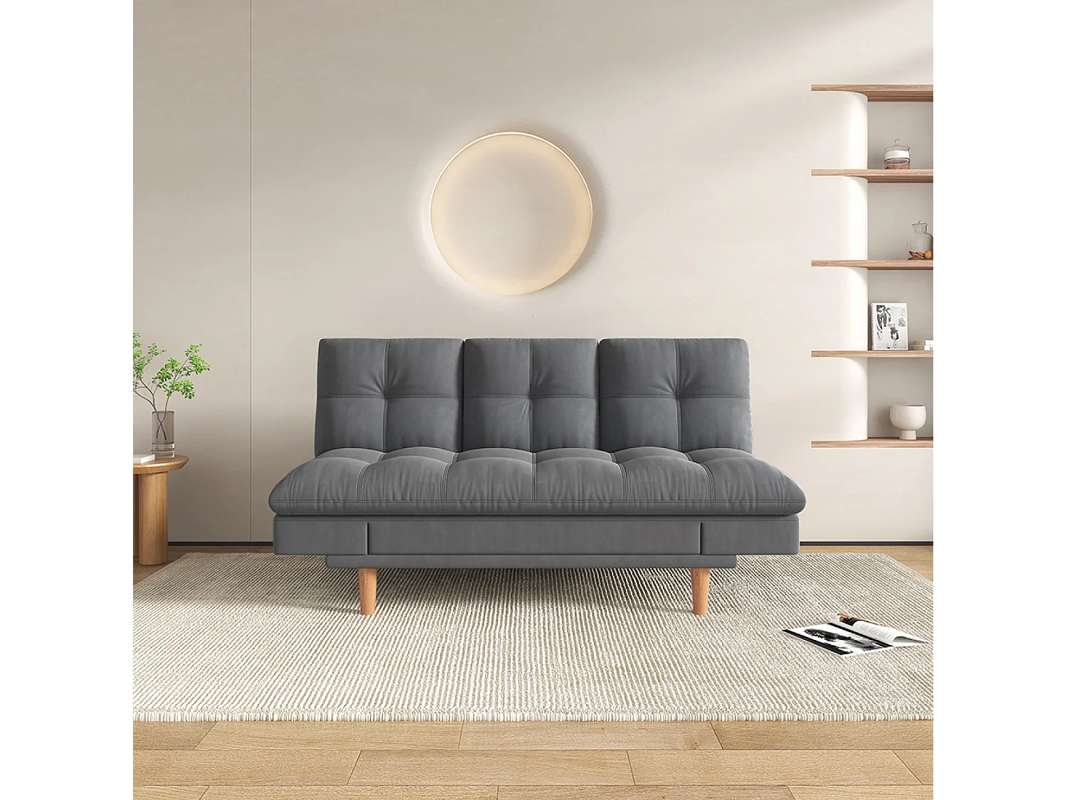 Canapé convertible 3 places en tissu matelassé gris foncé KALMAR