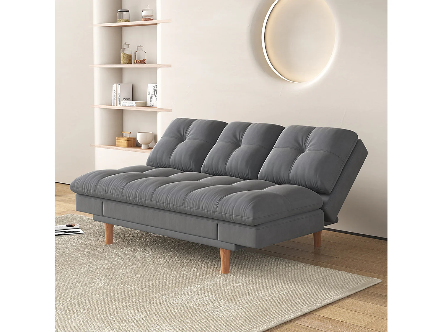 Canapé convertible 3 places en tissu matelassé gris foncé KALMAR