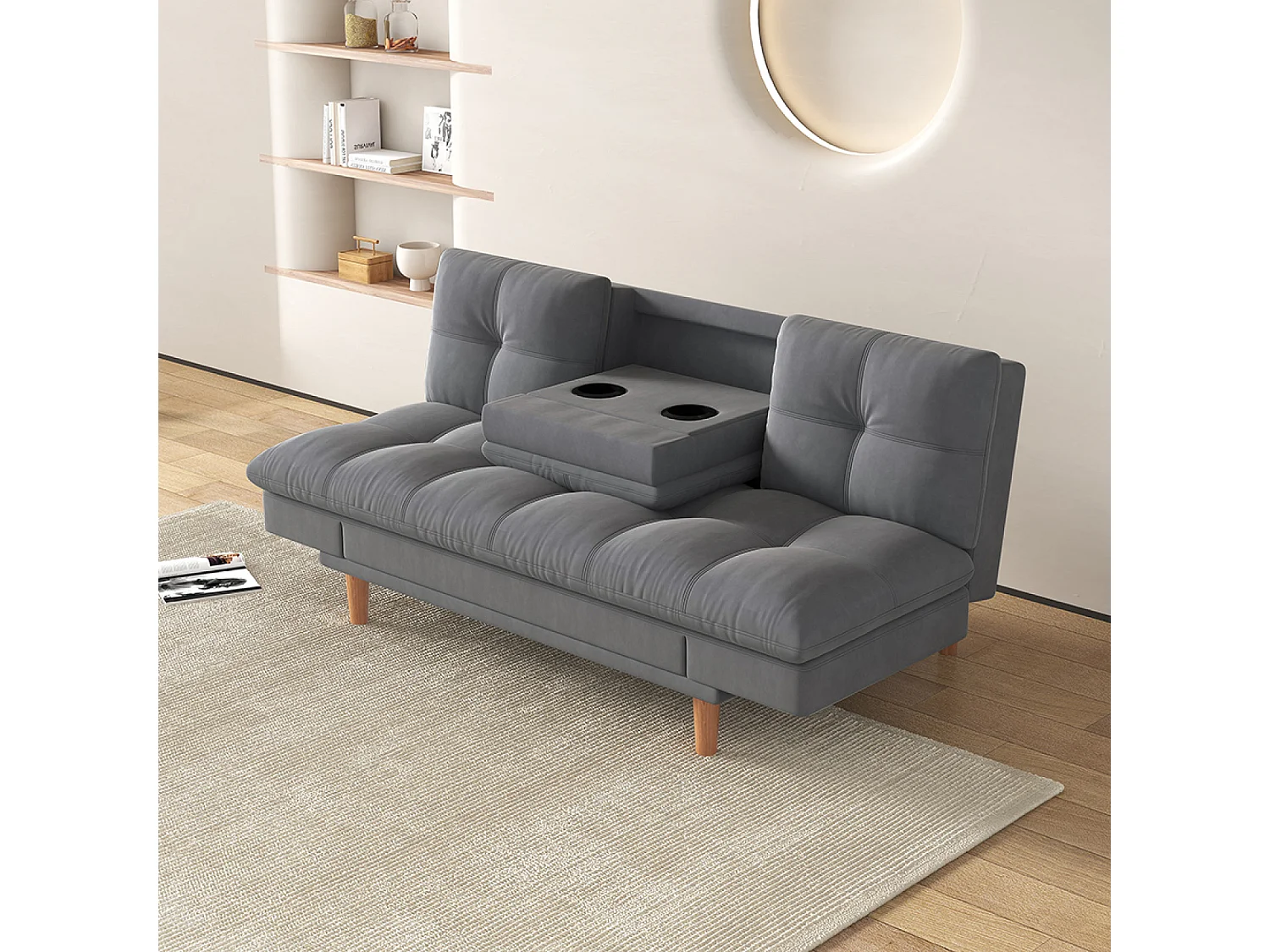 Canapé convertible 3 places en tissu matelassé gris foncé KALMAR
