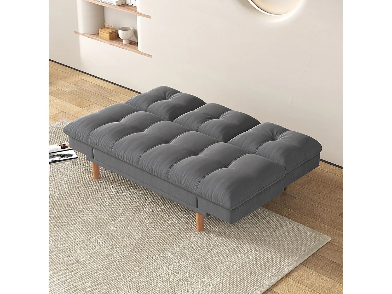 Canapé convertible 3 places en tissu matelassé gris foncé KALMAR