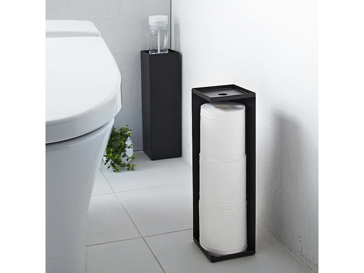 Porte-rouleau de papier toilette en métal - H38,5 cm, Peut contenir 3 rouleaux, Blanc/Noir