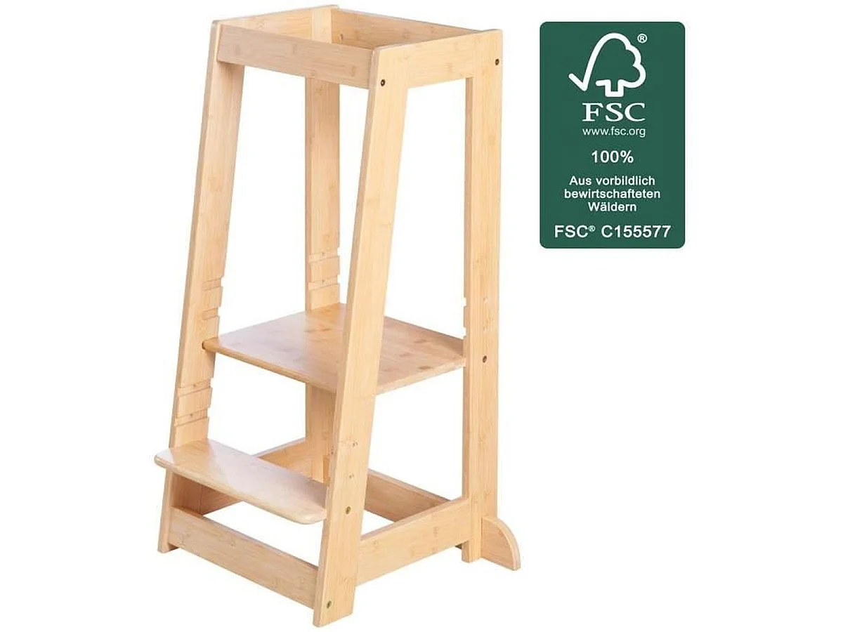 Tour d'apprentissage Montessori ROBA en bambou FSC, 3 hauteurs ajustables, Naturel