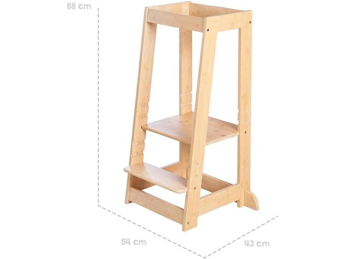 Tour d'apprentissage Montessori ROBA en bambou FSC, 3 hauteurs ajustables, Naturel