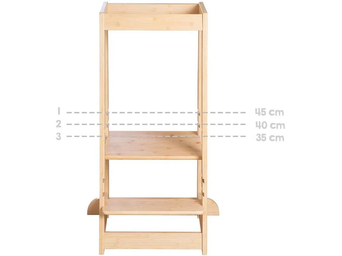 Tour d'apprentissage Montessori ROBA en bambou FSC, 3 hauteurs ajustables, Naturel