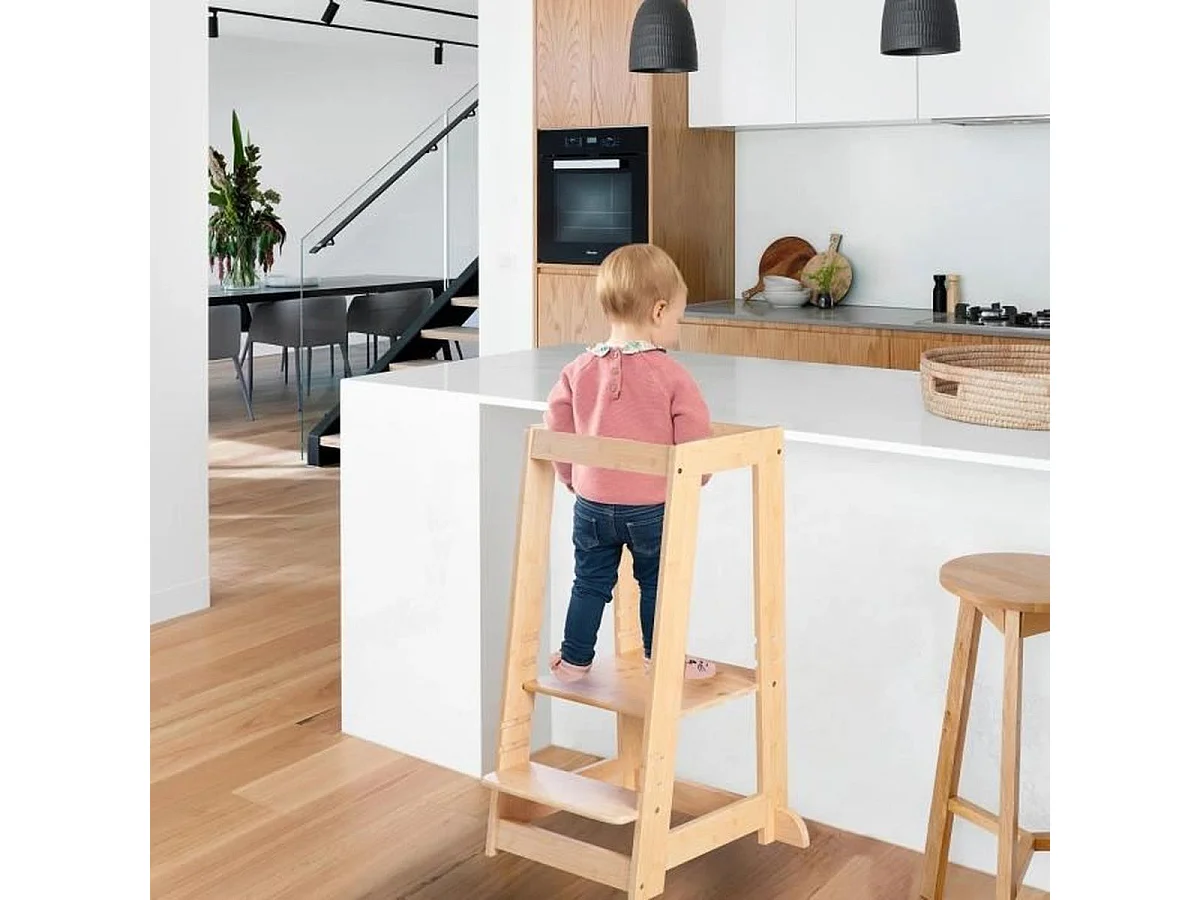 Tour d'apprentissage Montessori ROBA en bambou FSC, 3 hauteurs ajustables, Naturel