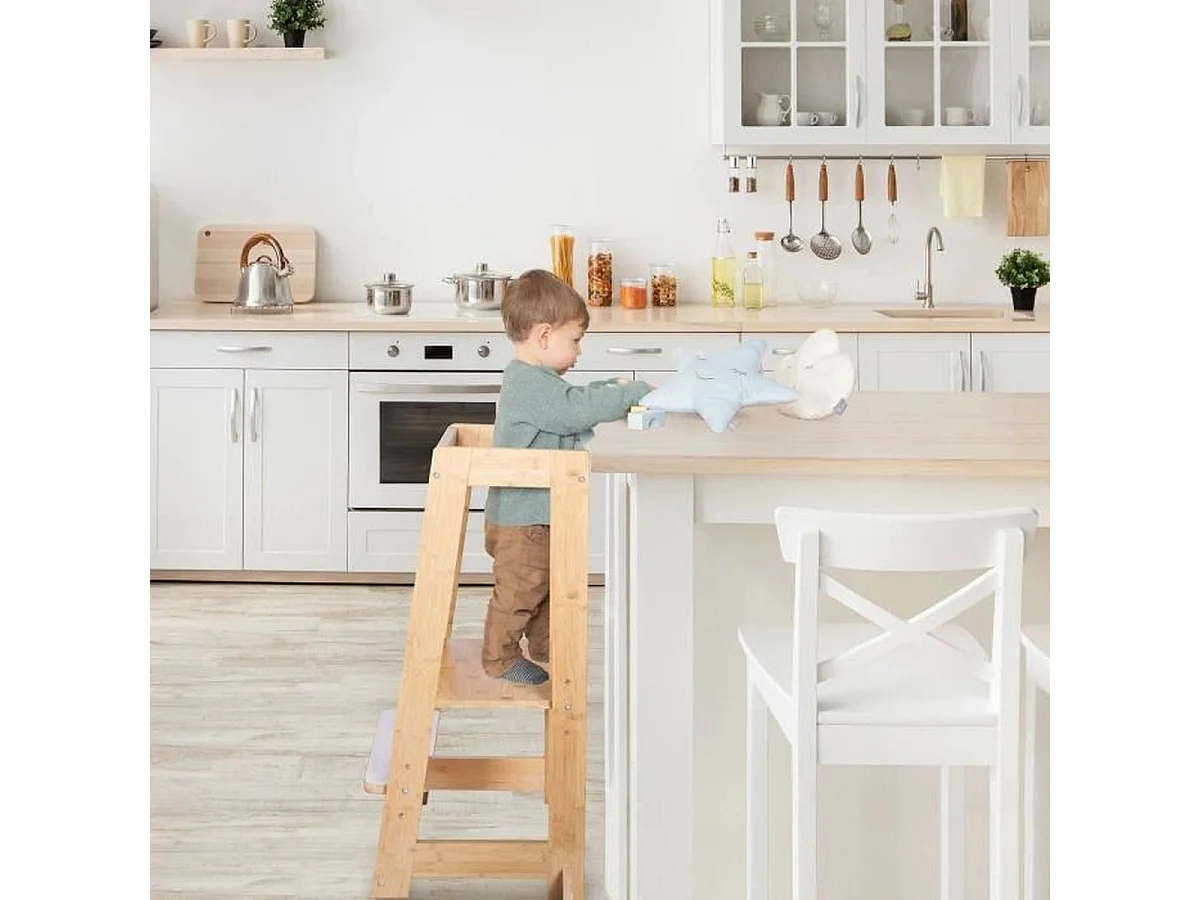 Tour d'apprentissage Montessori ROBA en bambou FSC, 3 hauteurs ajustables, Naturel