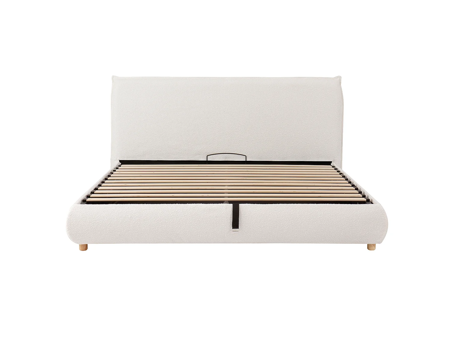 Lit coffre rembourré double 180x200 cm fonctionnel vérin sommier lattes tête lit grand espace rangement tête rembourrée pieds bois massif blanc bouclé - Sweiko