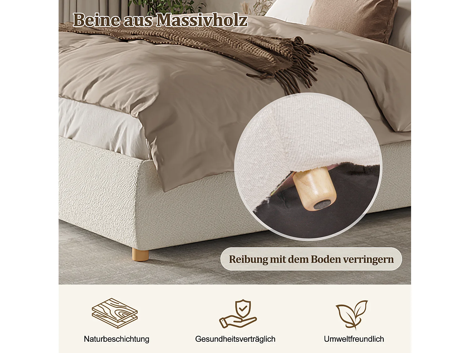 Lit coffre rembourré double 180x200 cm fonctionnel vérin sommier lattes tête lit grand espace rangement tête rembourrée pieds bois massif blanc bouclé - Sweiko