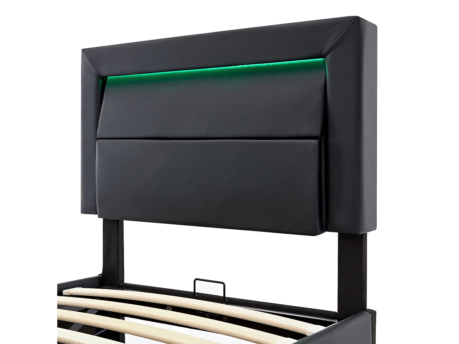Lit coffre 90x190 cm rembourré noir avec port usb charge sans fil et filaire led rangement sans matelas motif pu litchi - Sweiko