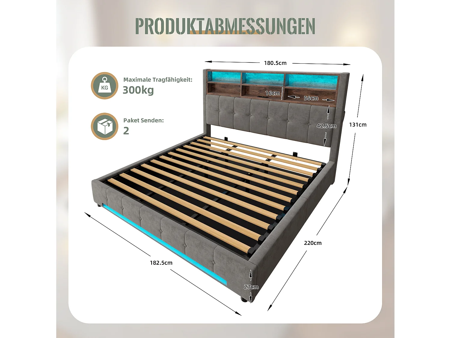 Lit coffre 180x200 cm en velours avec tête de lit multifonction 6 compartiments poches latérales usb-c led vérin hydraulique anti-poussière - Sweiko