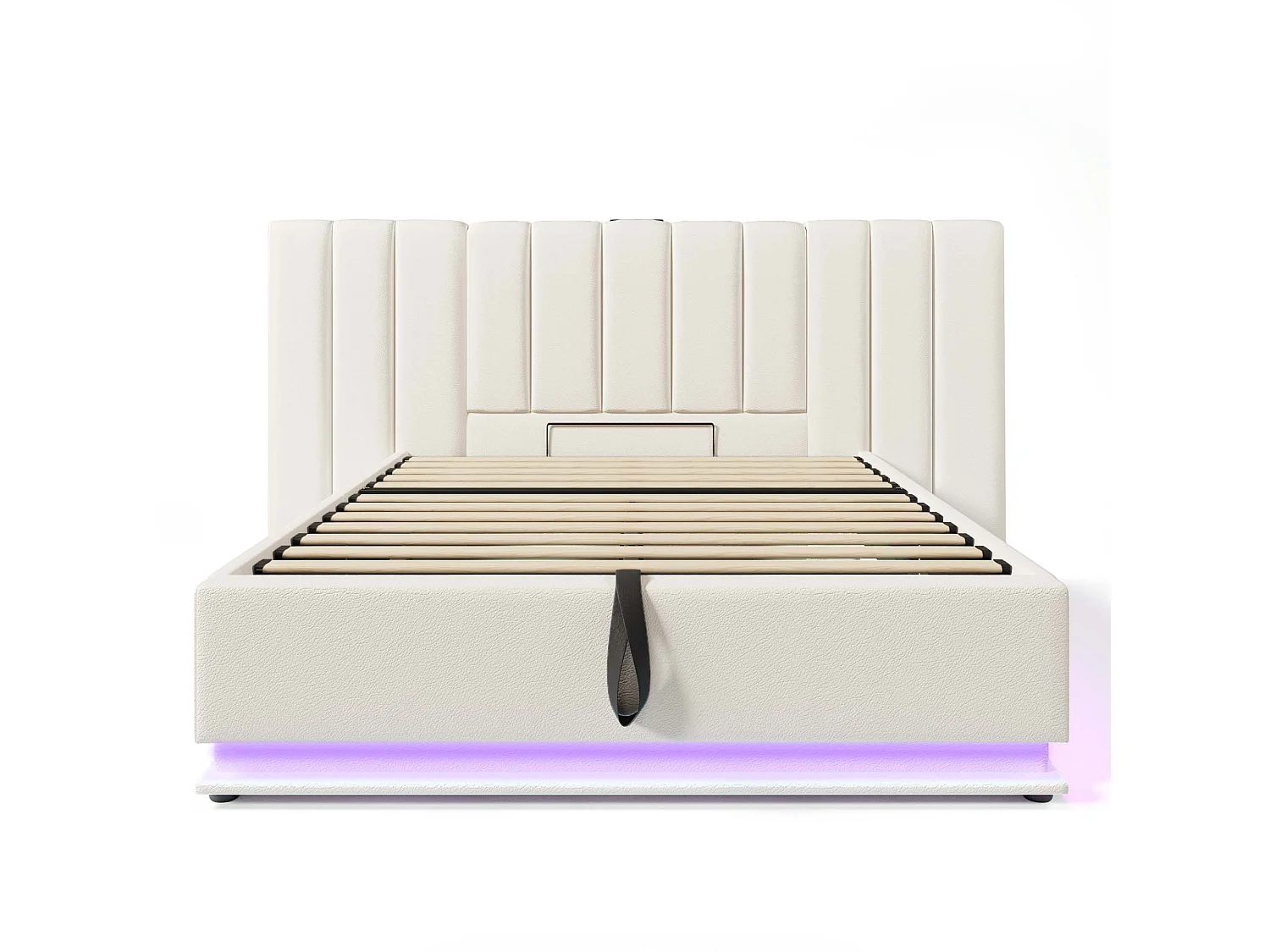 Lit coffre 180x200 cm blanc pu avec led app control usb-c sommier matelas inclus - Sweiko