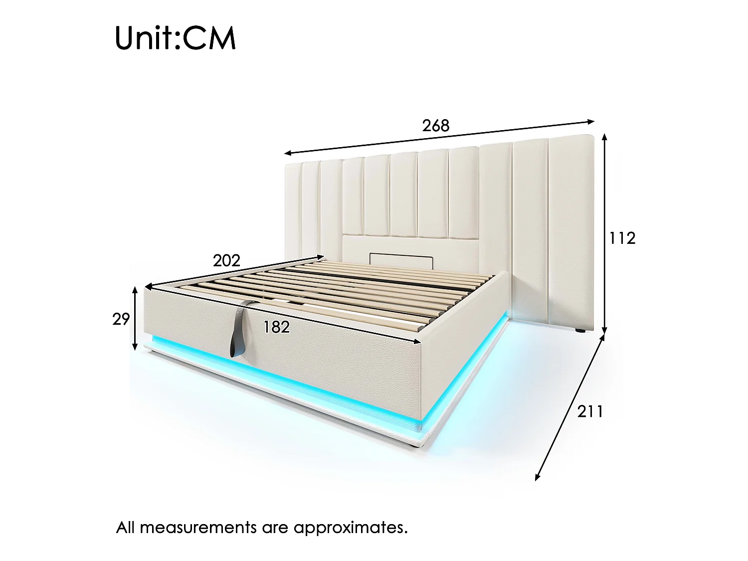 Lit coffre 180x200 cm blanc pu avec led app control usb-c sommier matelas inclus - Sweiko