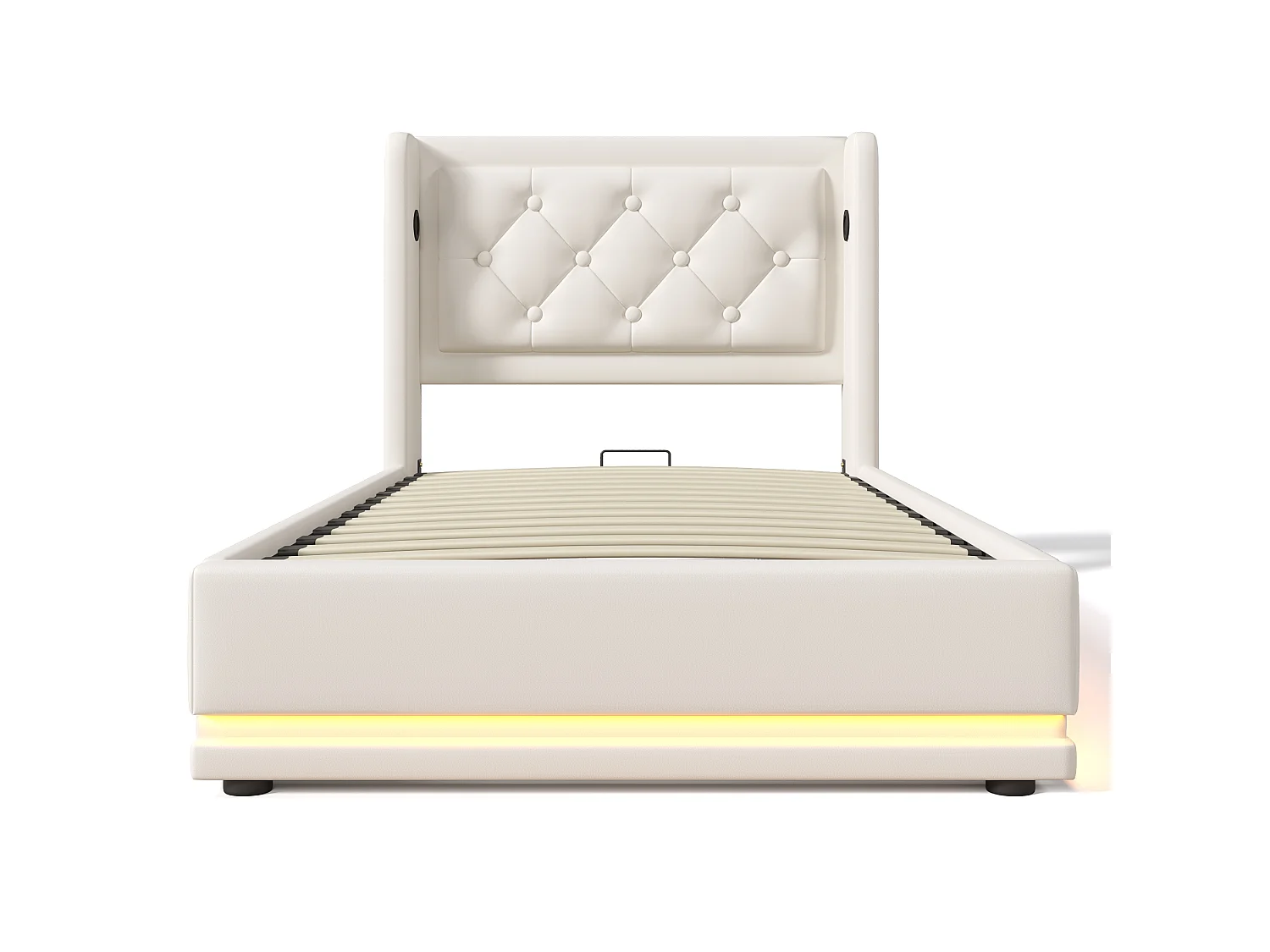 Lit coffre 90x200 cm blanc pu avec matelas led usb-c hydraulique - Sweiko
