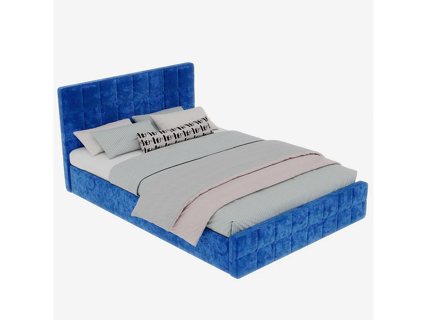 Lit coffre rembourré velours bleu avec tête de lit espace de rangement pour matelas 140x200 cm - Sweiko
