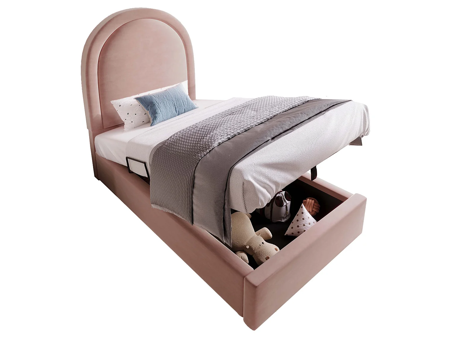 Lit coffre enfant 90x200cm velours rose sans matelas - Sweiko