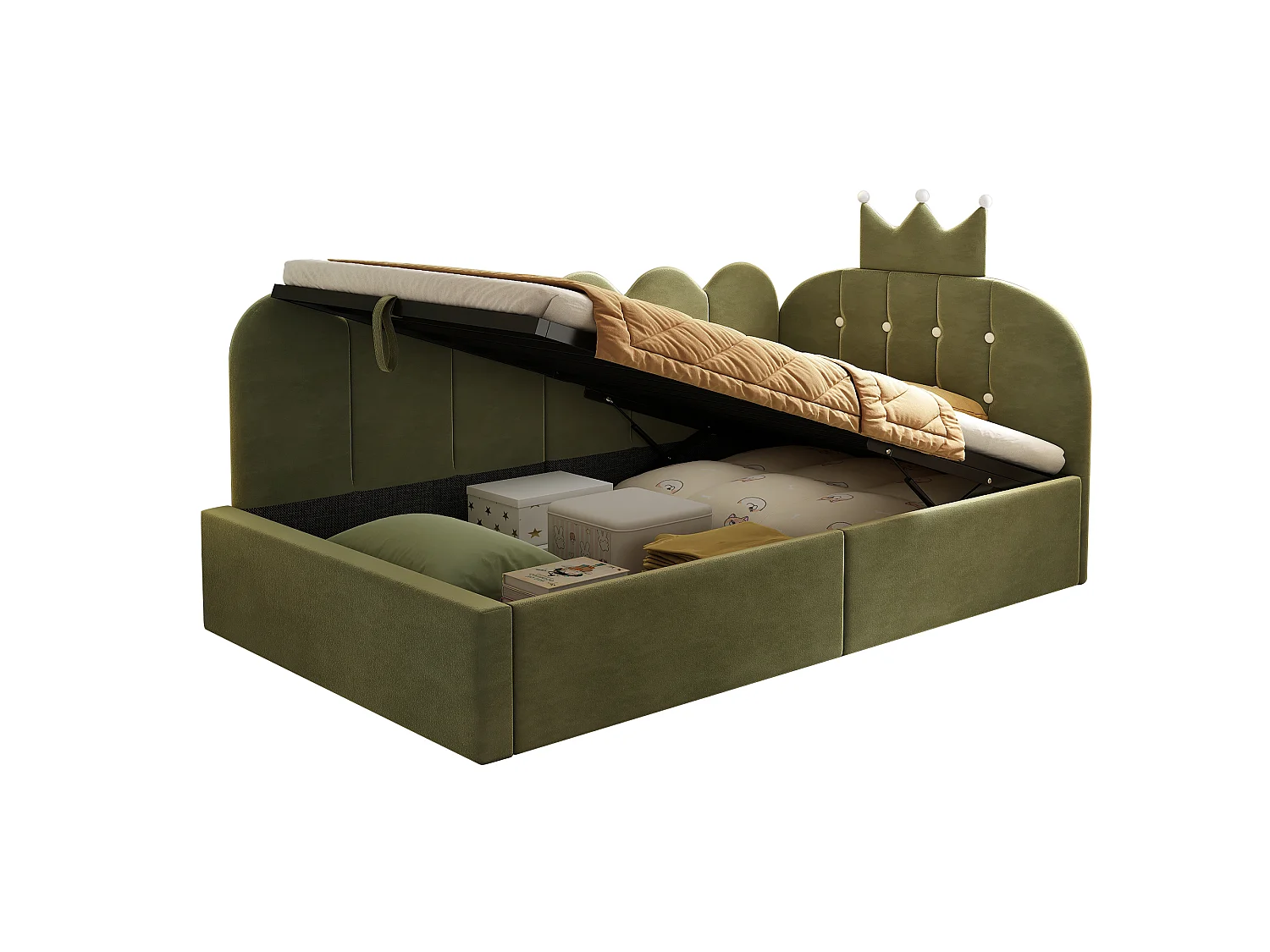Lit coffre rembourré daybed 90x200 cm canapé-lit rangement hydraulique appoint l velours vert couronne grille sans matelas - Sweiko