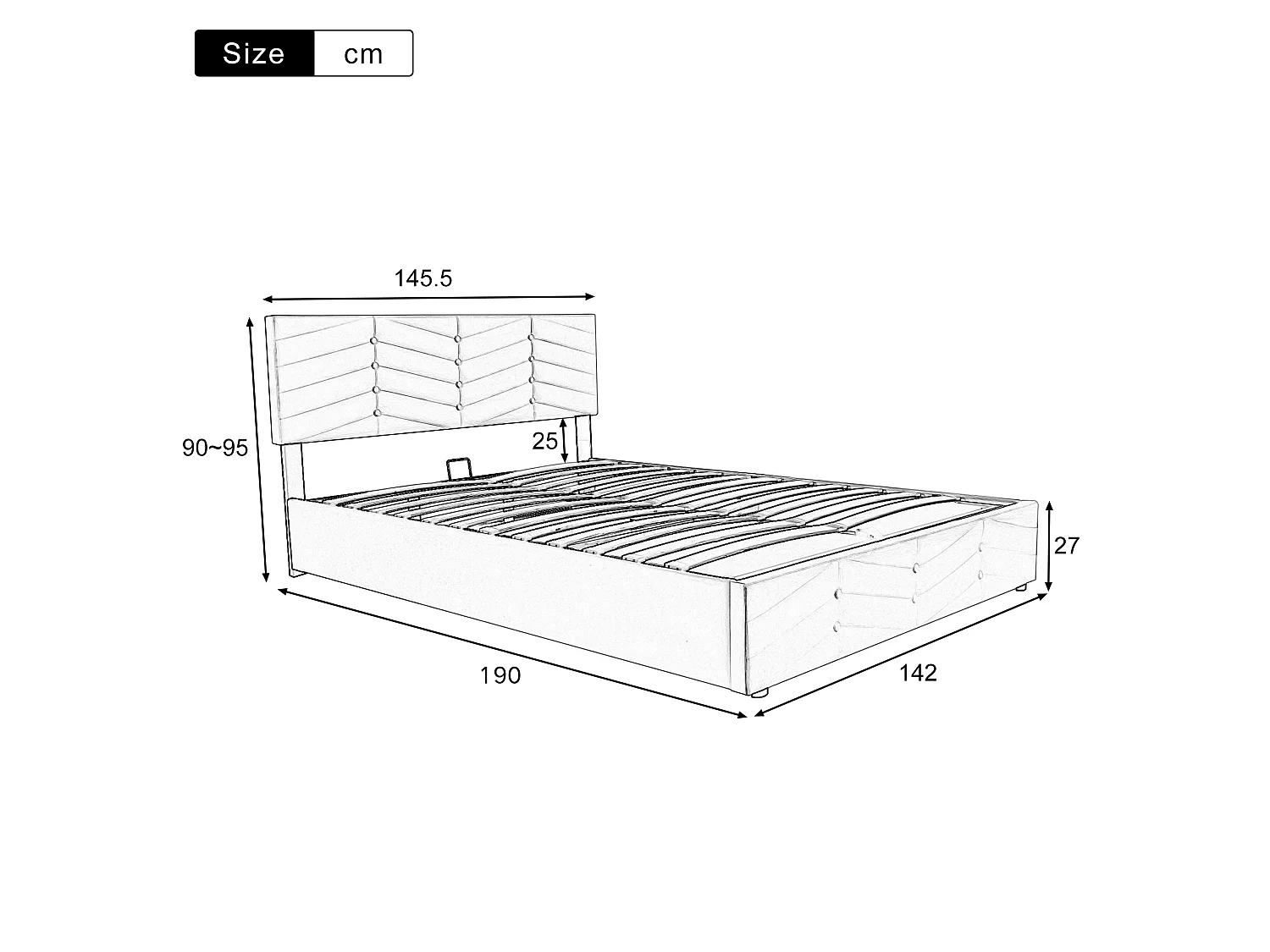 Lit coffre 140 x 190 cm polsterbett double hydraulique en velours rayé continental tête de lit réglable gris - Sweiko