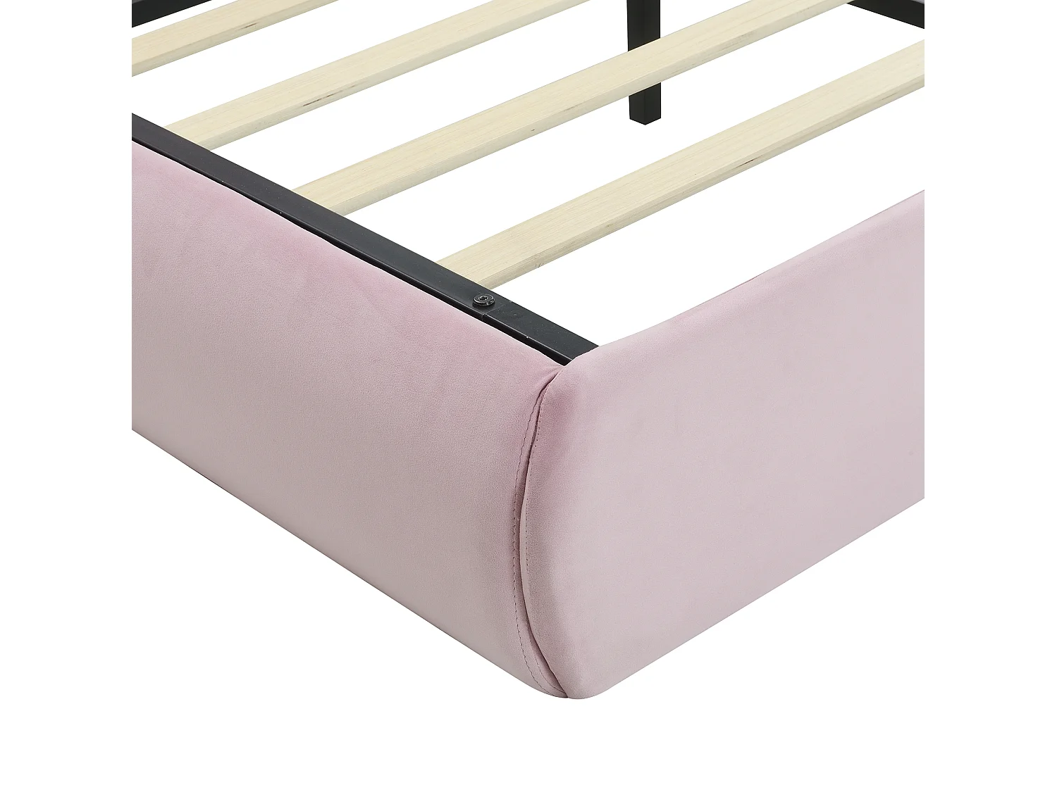 Lit coffre velours rose 140x200cm avec tête oreilles lumineuses led rangement sous lit et poufs - Sweiko