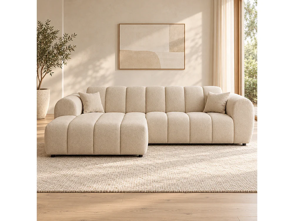 Canapé d'angle gauche en tissu Cremona beige 270 x 156 cm – Astrus