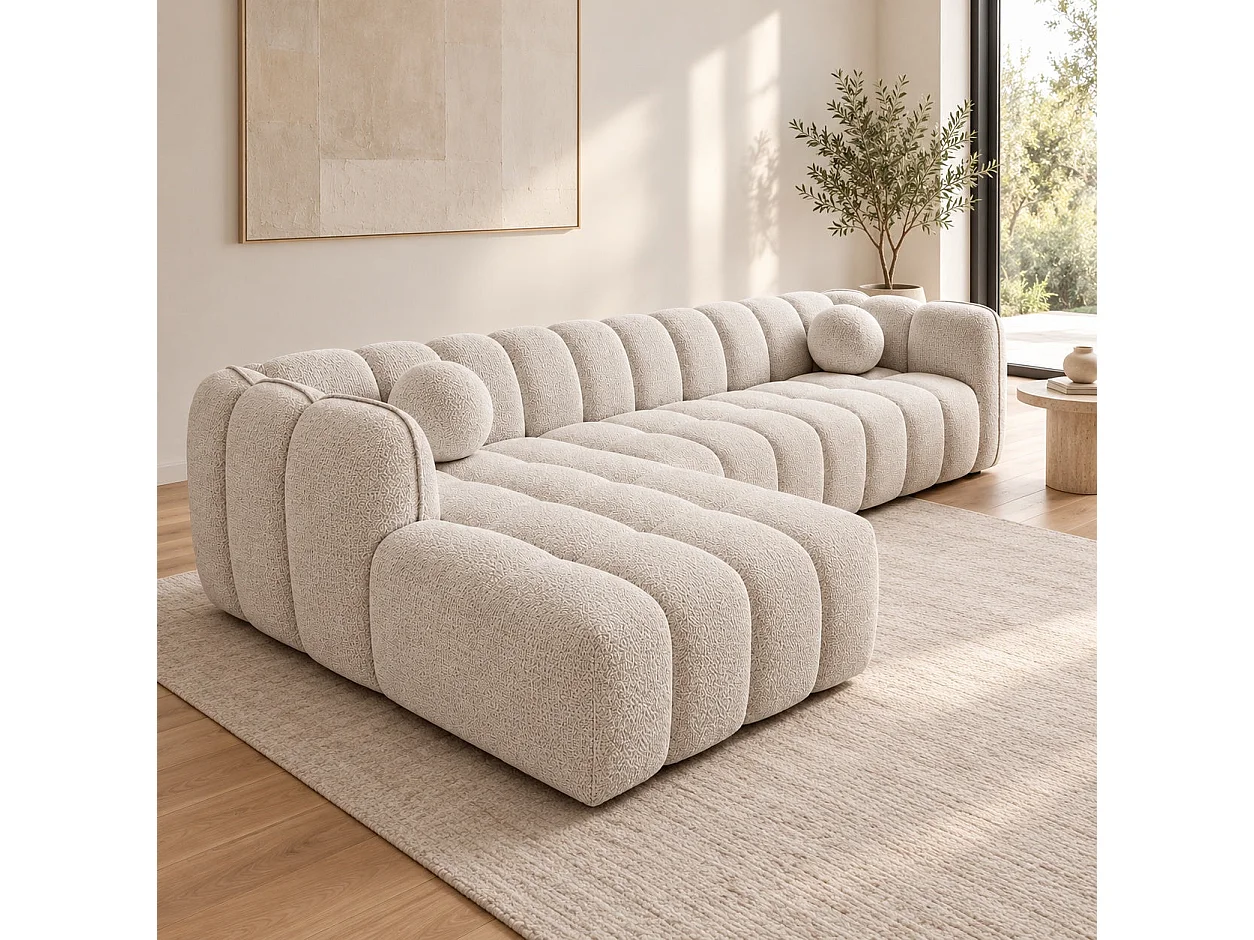Canapé d'angle gauche en tissu Cremona beige 315 x 175 cm – Mirage