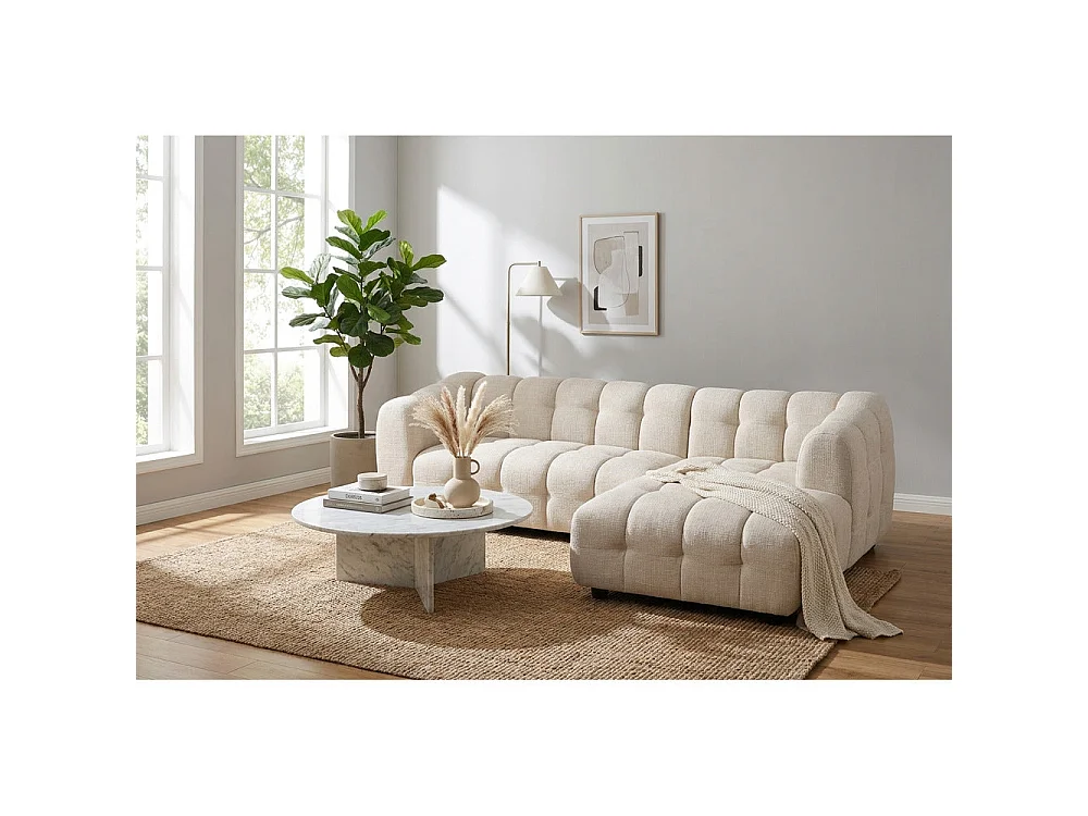 Canapé d'angle droit en tissu Cremona beige 278 x 168 cm – Monaco
