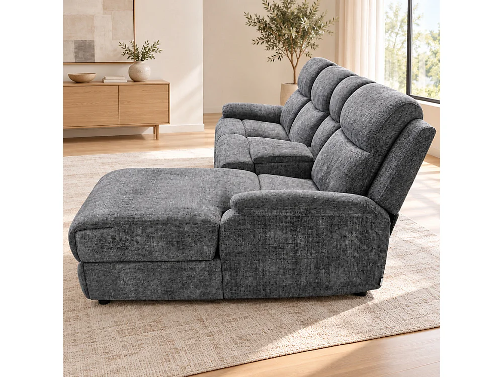 Canapé d'angle droit avec coffre et fonction relax en tissu Cremona anthracite – Cosmo