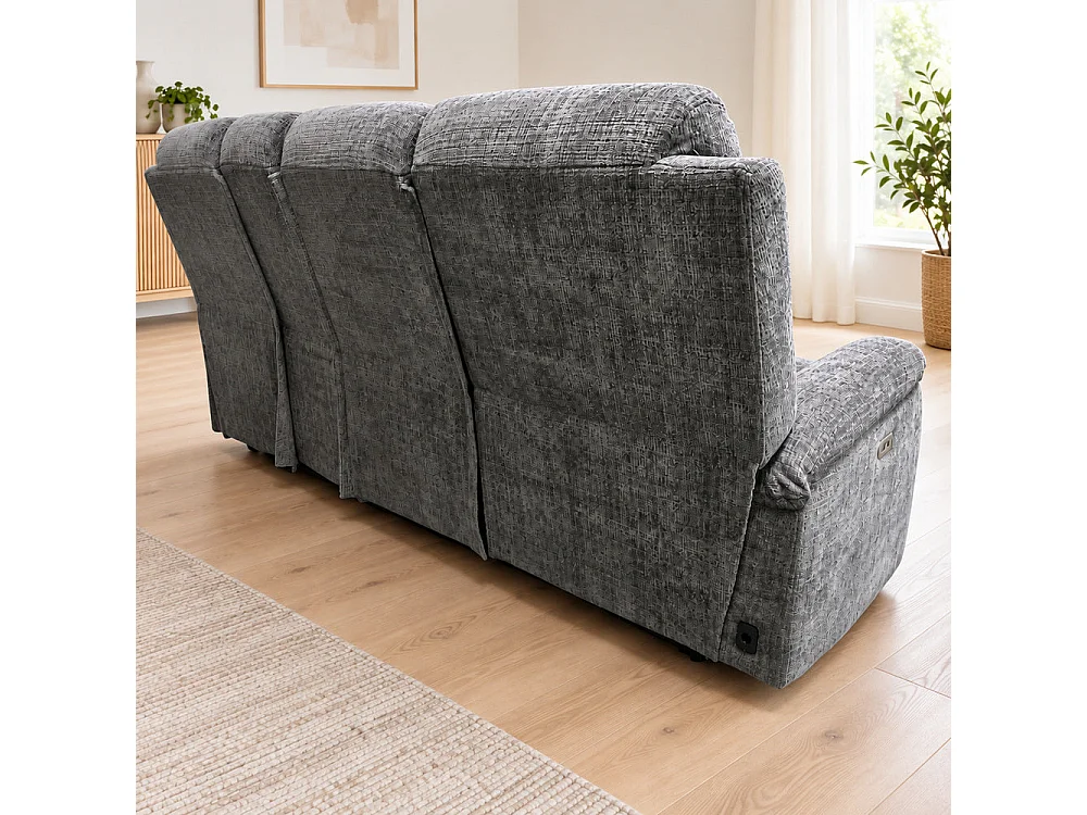 Canapé d'angle droit avec coffre et fonction relax en tissu Cremona anthracite – Cosmo