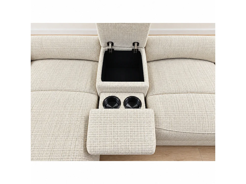 Canapé d'angle gauche avec coffre et fonction relax en tissu Cremona beige – Cosmo