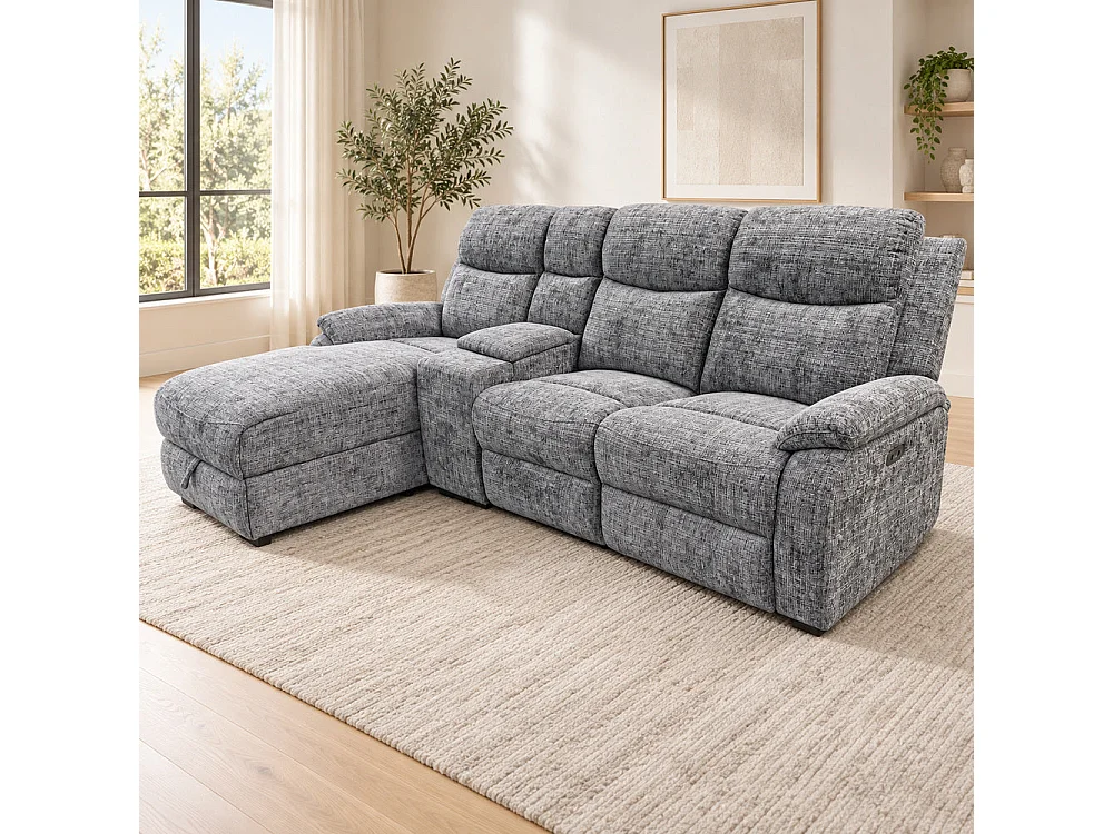 Canapé d'angle gauche avec coffre et fonction relax en tissu Cremona anthracite – Cosmo