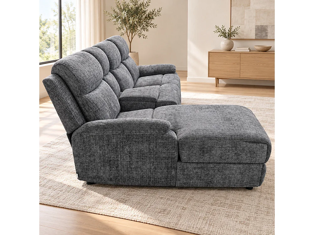 Canapé d'angle gauche avec coffre et fonction relax en tissu Cremona anthracite – Cosmo