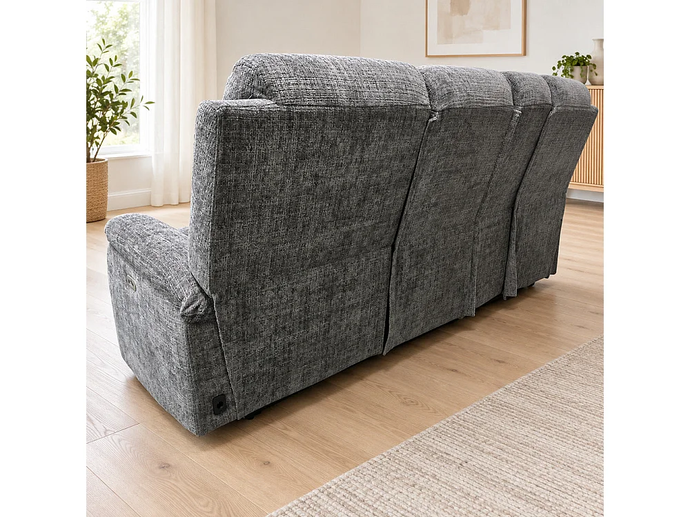 Canapé d'angle gauche avec coffre et fonction relax en tissu Cremona anthracite – Cosmo